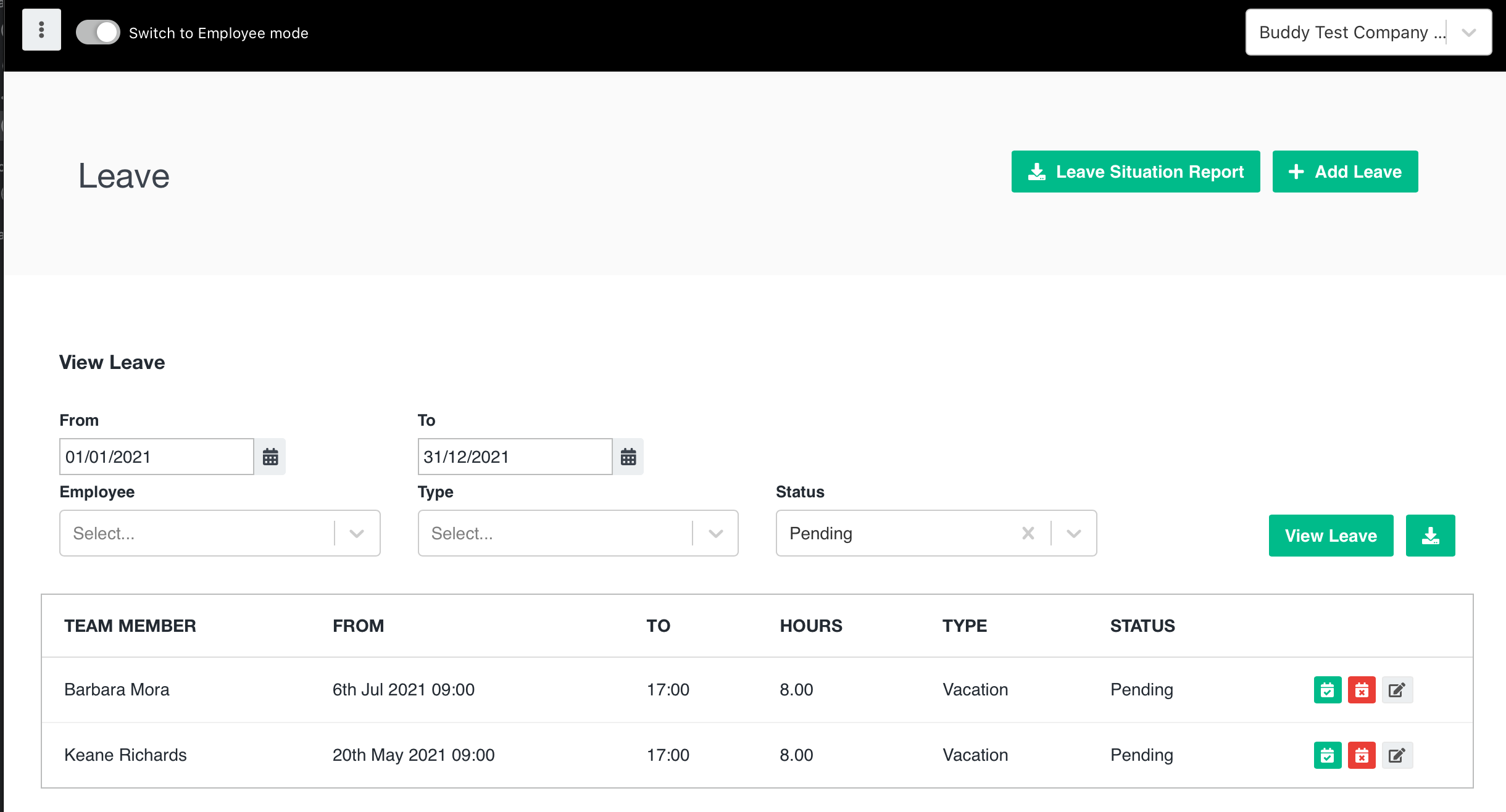 Team leader dashboard screenshot
