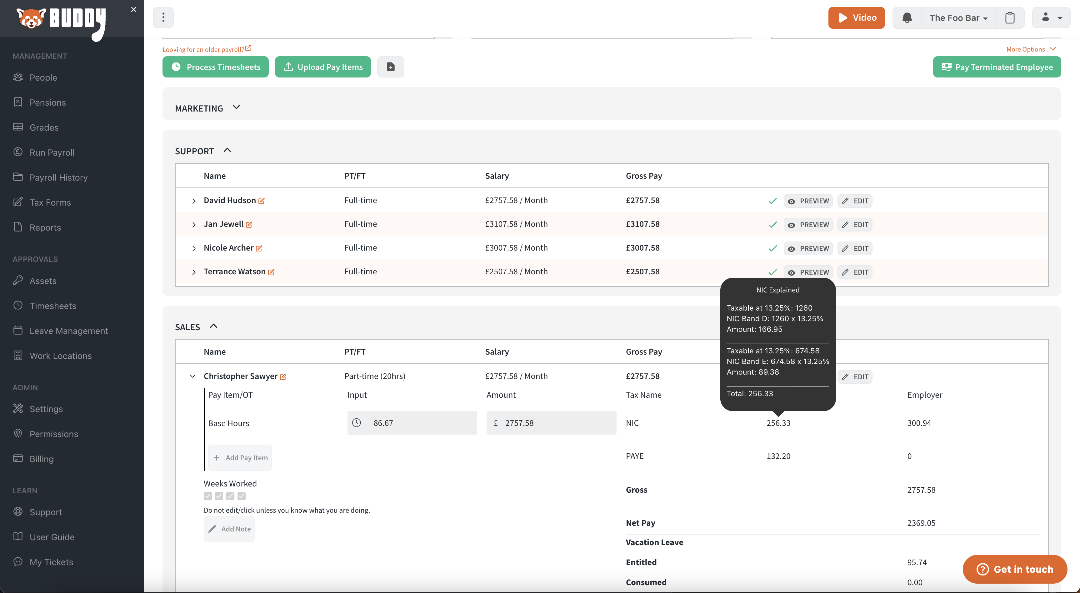 Payroll dashboard screenshot